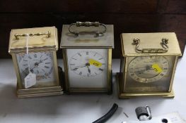 THREE CARRIAGE CLOCKS, 'Minster', 'Metamec', and 'London Clock Co.' (all battery operated)