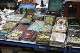 A QUANTITY OF VICTORIAN/EDWARDIAN 6 INCH SQUARE TILES, including tube lined decorated, transfer