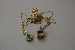 TWO 9CT NECKLACES, set with emerald and diamonds and smoky quartz, approximate weight 4.0 grams