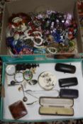 TWO BOXES OF COSTUME JEWELLERY, and collectable items
