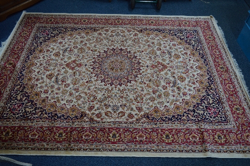 KESHAM STYLE CARPET, red, blue and beige ground, approximate size 276cm x 182cm