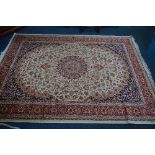 KESHAM STYLE CARPET, red, blue and beige ground, approximate size 276cm x 182cm