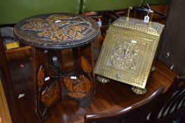 BRASS PURDONIUM AND A STAINED PINE STOOL (2)