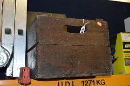 A METAL TOOL CHEST, and a vintage wooden crate (2)
