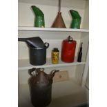 FIVE VARIOUS VINTAGE OIL CANS/FUNNELS, etc (8)