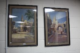 AFTER DAVID MALCOM, a pair of colour prints, views of middle Eastern street scenes, framed and