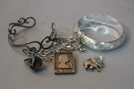 A BAG OF MIXED SILVER JEWELLERY, to include bangles, necklace, ring etc