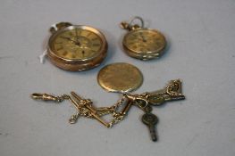 TWO 9CT FOB WATCHES, and a 9ct watch chain
