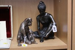 A GENESIS FINE ARTS SCULPTURE, seated ballerina and a Frith sculpture of dogs, hound and pup (2)