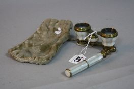 A PAIR OF CHEVALIER, PARIS OPERA GLASSES, mother of pearl, with cloth bag