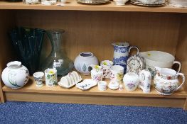 A GROUP OF CERAMICS AND GLASSWARES, to include Portmeirion glass vase, Masons 'Applique'