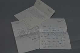 THREE LETTERS FROM THE HAND OF DOUGLAS BADER CBE, DSO AND BAR, DFC AND BAR, WWII Fighter Ace, two of