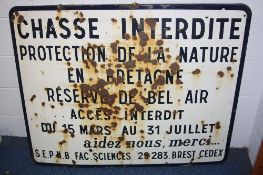 A FRENCH ENAMEL ROADSIDE INFORMATION SIGN, from the Nature Reserve De Bel Air in Brittany, blue