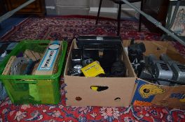 THREE BOXES OF CINE AND PROJECTION EQUIPMENT, including Gnome, Aldis, Canon, Polaroid etc