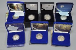 A QUANTITY OF BOXED SILVER PROOF CROWN COINS, to include a Piedfort Queen Mother Centenary Crown