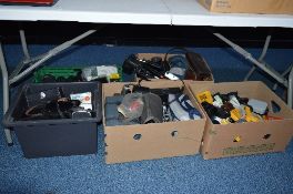 FIVE BOXES OF CAMERA ACCESSORIES, including instant film cameras, cases, slide duplicator, Metz