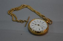 AN 18CT GOLD CHRONOGRAPH POCKET WATCH, Chester 1901, makers mark BB, flower design around the