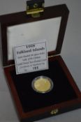 A FALKLANDS GOLD PROOF TWO POUND COIN, 1998 14K, 7.776 grams, boxed with certificates