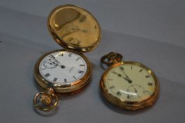 A GOLD PLATED FULL HUNTER, together with a gold plated open faced pocket watch (2)