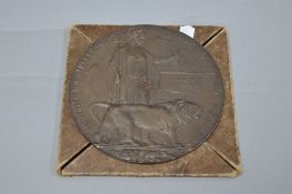 A WORLD WWI MEMORIAL DEATH PLAQUE, named to William Brierley, in its card issue cover, there are ten