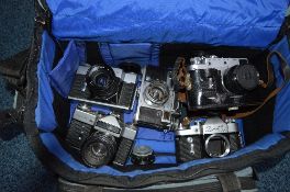 A BAG OF FIVE USSR CAMERAS, including Zenit, Zorki and Kiev