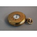 A 9CT GOLD DENNISON HALF HUNTER POCKET WATCH, dated 1924 -, enamel dial with subsidiary seconds