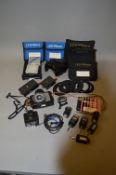 A BOX OF MAINLY HASSELBLAD CAMERA ACCESSORIES, including a PolaPlus attachment, a head unit for a