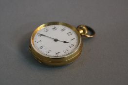 AN EARLY 20TH CENTURY 18K GOLD SWISS POCKET WATCH, white enamel dial with Arabic numerals,