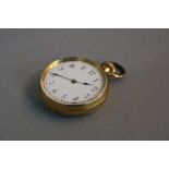 AN EARLY 20TH CENTURY 18K GOLD SWISS POCKET WATCH, white enamel dial with Arabic numerals,