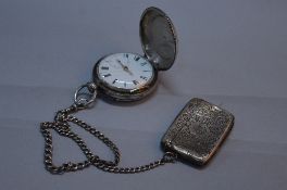 A SILVER VERGE FULL HUNTER POCKET WATCH, 1821 London (William Boulton) on a silver chain and