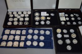 SEVERAL BOXES OF MAINLY SILVER PROOF COINS, box of 17 engraved Wildlife coins .925 silver some
