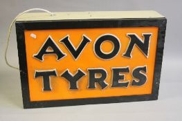 AN INTERNALLY ILLUMINATED METAL AND PLASTIC WALL MOUNTED SHOWROOM DISPLAY SIGN 'AVON TYRES', not