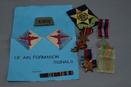 WWII GROUP OF MEDALS, blazer and pin badges (Burma Star ASC) and three patches, group consists