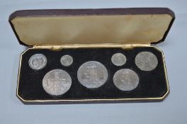 1887 VICTORIA JUBILEE SPECIMEN SET OF SEVEN COINS, Crown to three pence proofs, in original case