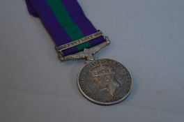 GEORGE VI GENERAL SERVICE MEDAL, with Palestine bar, correctly named to 6977696 FSR (fusilier) J.