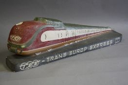 A TRANS EUROP EXPRESS TRAIN SERVICE ADVERTISING SIGN, mid 20th Century painted plaster relief