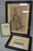 A LARGE WOODEN AND GLAZED FRAME CONTAINING A PENCIL/CHARCOAL DRAWING OF A POSED BRITISH SOLDIER