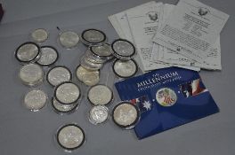A COLLECTION OF SILVER COINS, to include a run of fourteen walking Liberty (eagles) from 1986-