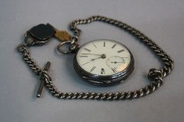 A SILVER FUSEE POCKET WATCH, London 1914 with secondary dial, together with a silver watch chain and