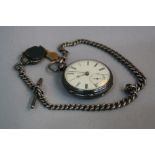 A SILVER FUSEE POCKET WATCH, London 1914 with secondary dial, together with a silver watch chain and