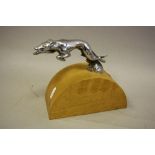 A CHROME PLATED CAR RADIATOR CAP/MASCOT IN THE FORM OF A LEAPING GREYHOUND, length approximately