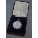 A 9CT GOLD OPEN FACED POCKET WATCH, by J.W. Benson, white enamel face with secondary dial,