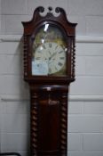 AN EARLY 19TH CENTURY MAHOGANY CASED LONGCASE CLOCK, broken swan neck pediment with brass