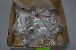 A BOX CONTAINING MEDALS AND AWARDS, some with hallmarks, but not tested (heavy)