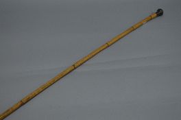 A BAMBOO MILITARY SWAGGER STICK, with hallmarked silver top, good condition
