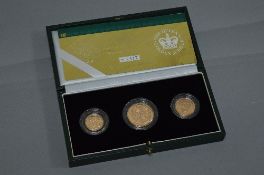 A UNITED KINGDOM GOLD 3 THREE COIN SOVEREIGN SET 2002, £2, sovereign and half sovereign, boxed