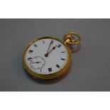 AN 18CT GOLD OPEN FACED POCKET WATCH, (lacking glass), 9ct dust cover, approximately 88.6 grams,