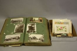 A POSTCARD ALBUM, loosely inserted and a quantity of loose cards, to include WWI items, Edwardian