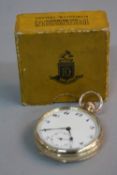 A 9CT GOLD DENNISON 1931 OPEN FACE POCKET WATCH, white enamel dial (hairline to dial), subsidiary