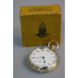 A 9CT GOLD DENNISON 1931 OPEN FACE POCKET WATCH, white enamel dial (hairline to dial), subsidiary